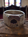 Bague large vintage style rétro, motif as de pique, taille 61, fantaisie