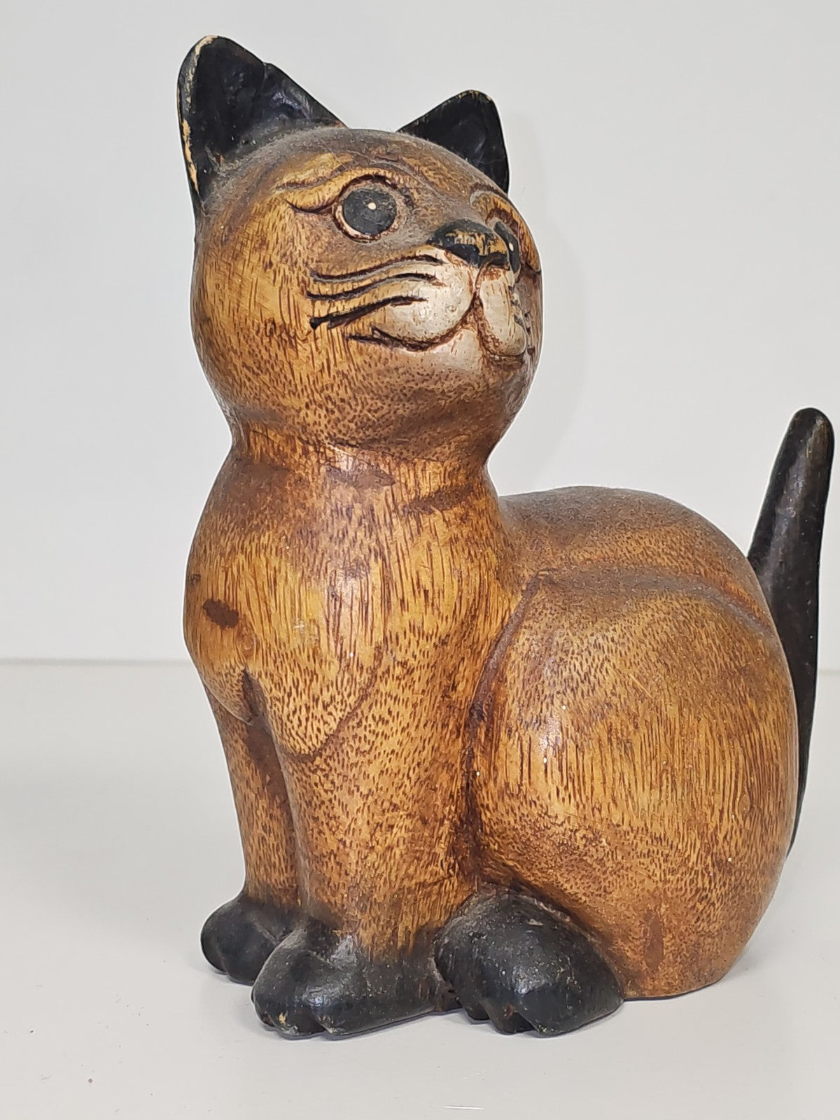 Vintage Holzkatzenstatue Alte Skulptur Retro Deko Tier Sammlerstück ant