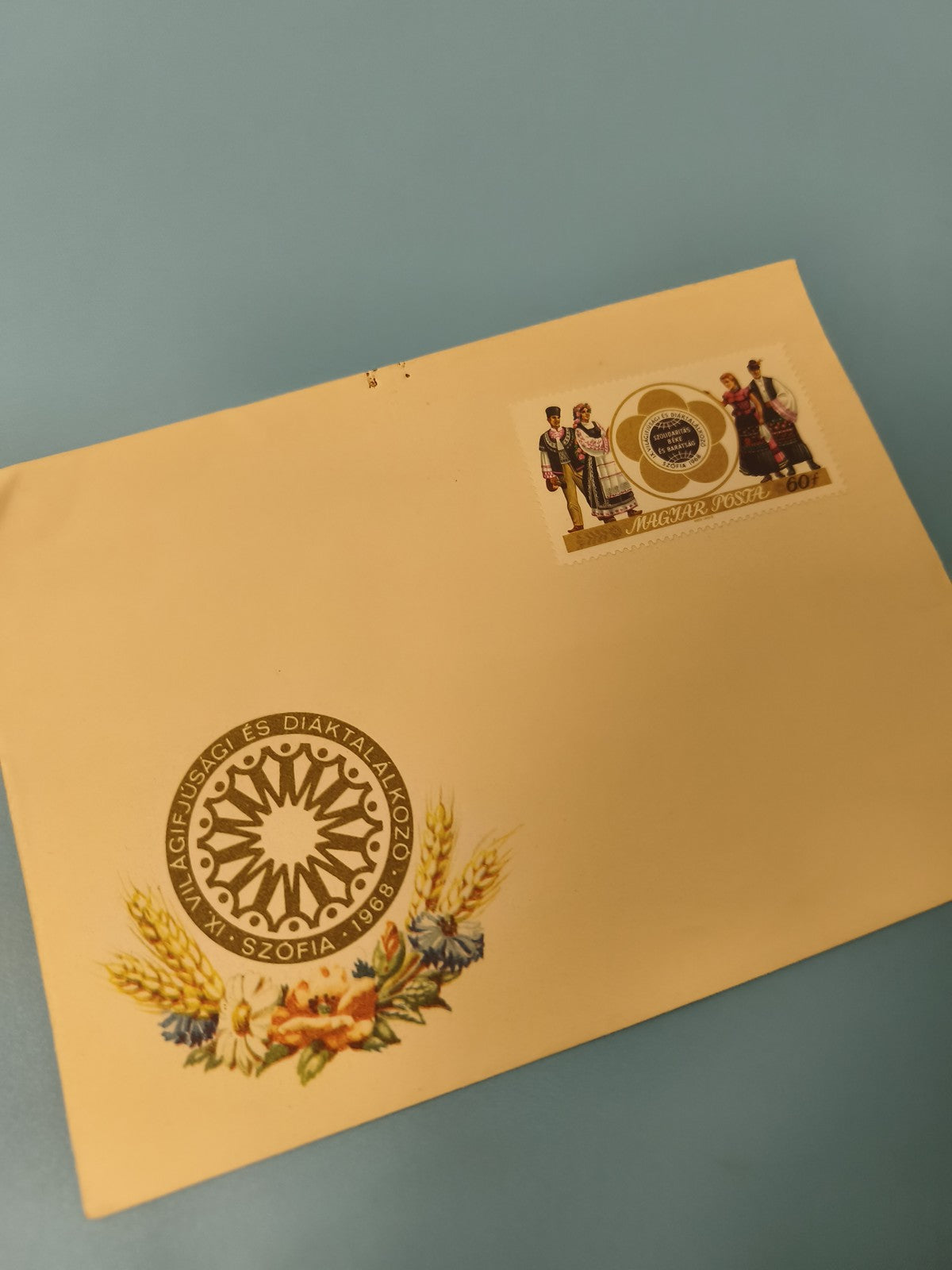Ancienne enveloppe philatélie Hongrie 1988 motif folklorique timbre collection