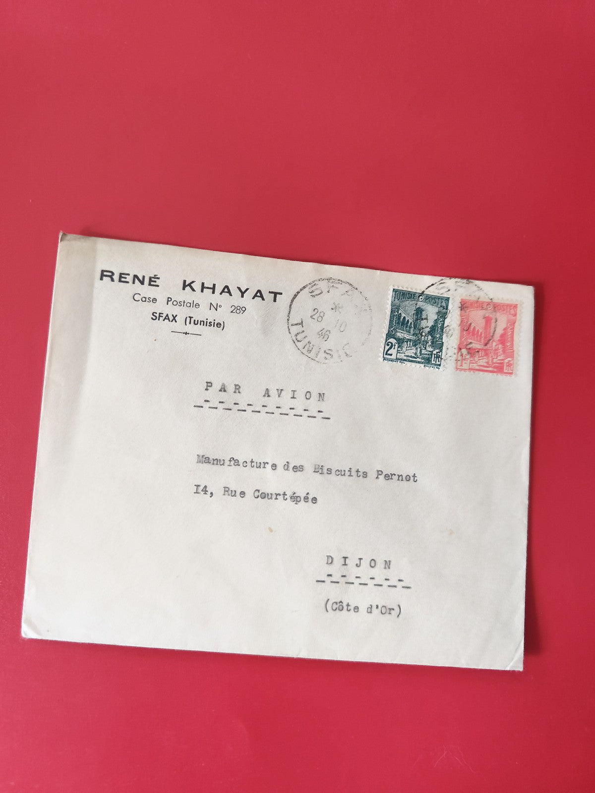 Enveloppe philatélie Sfax Tunisie avec timbres oblitérés et cachet postal