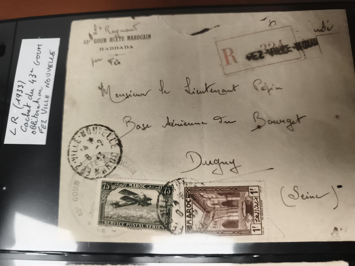 Lettre recommandée Maroc 1933 cachet 43e Goum Fez timbres aviation