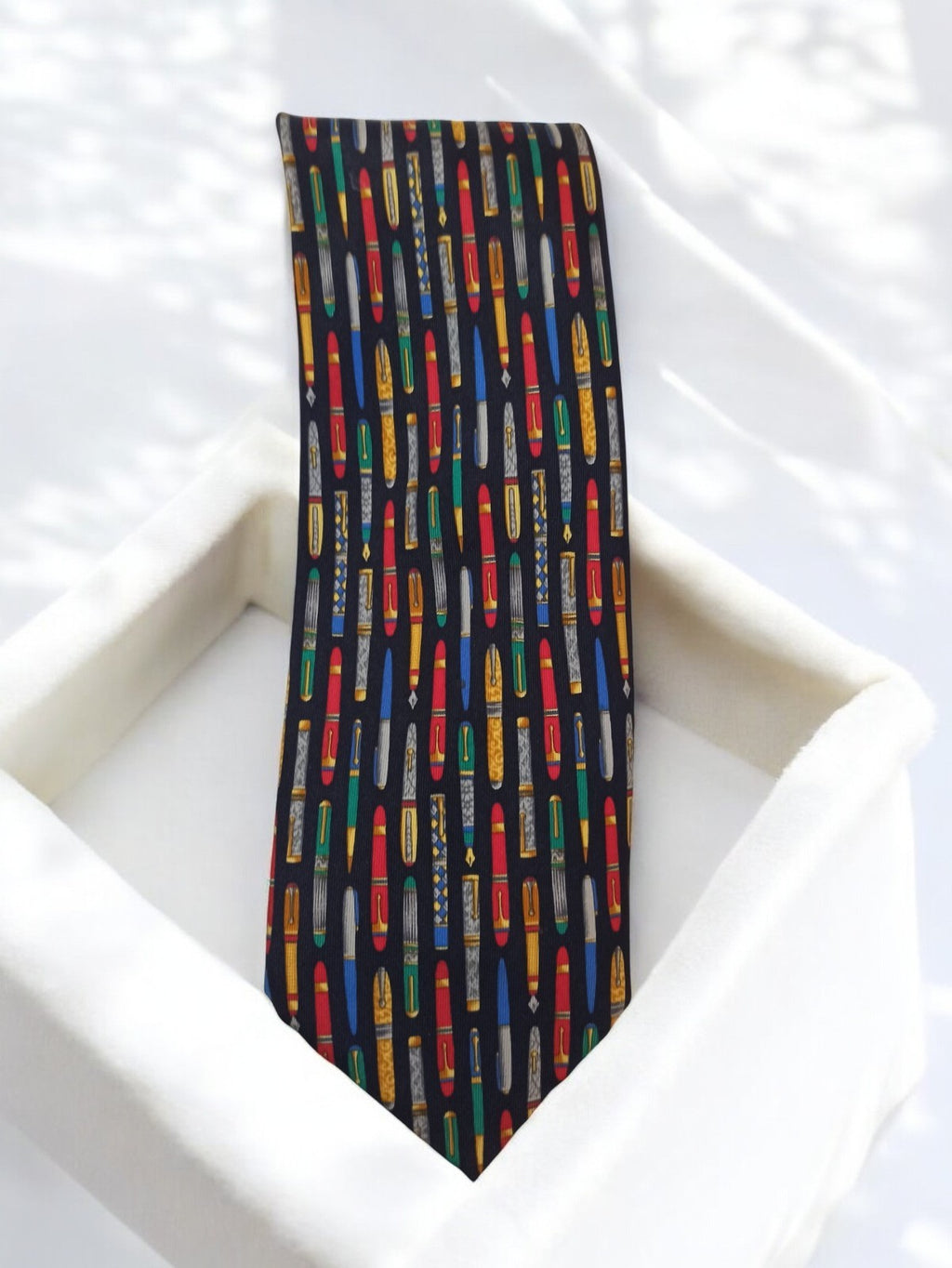 Cravate vintage soie Marks & Spencer motif stylos plume rétro homme élégant