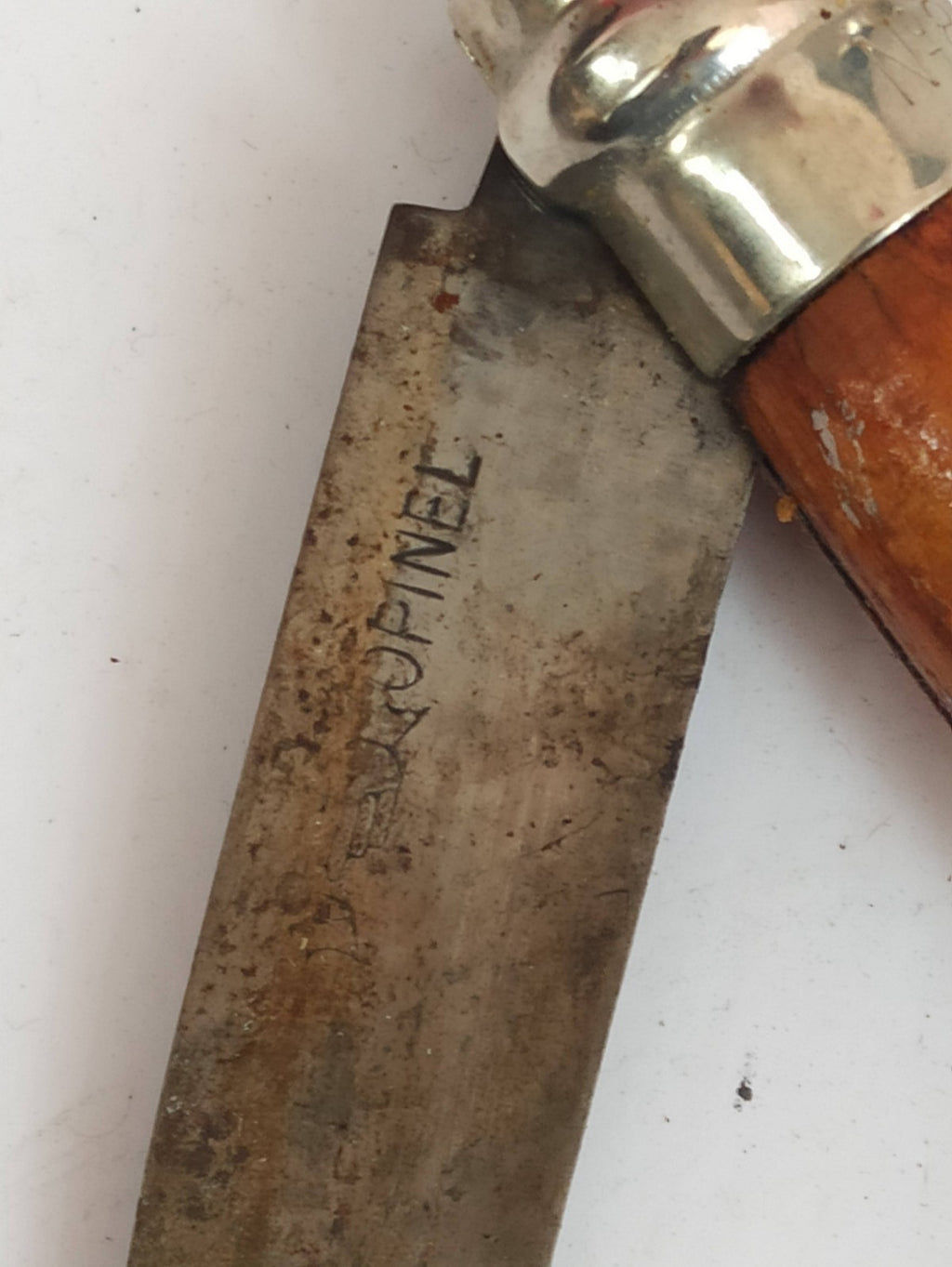 Couteau pliant OPINEL vintage bois pub publicitaire, lame acier patinée ancien
