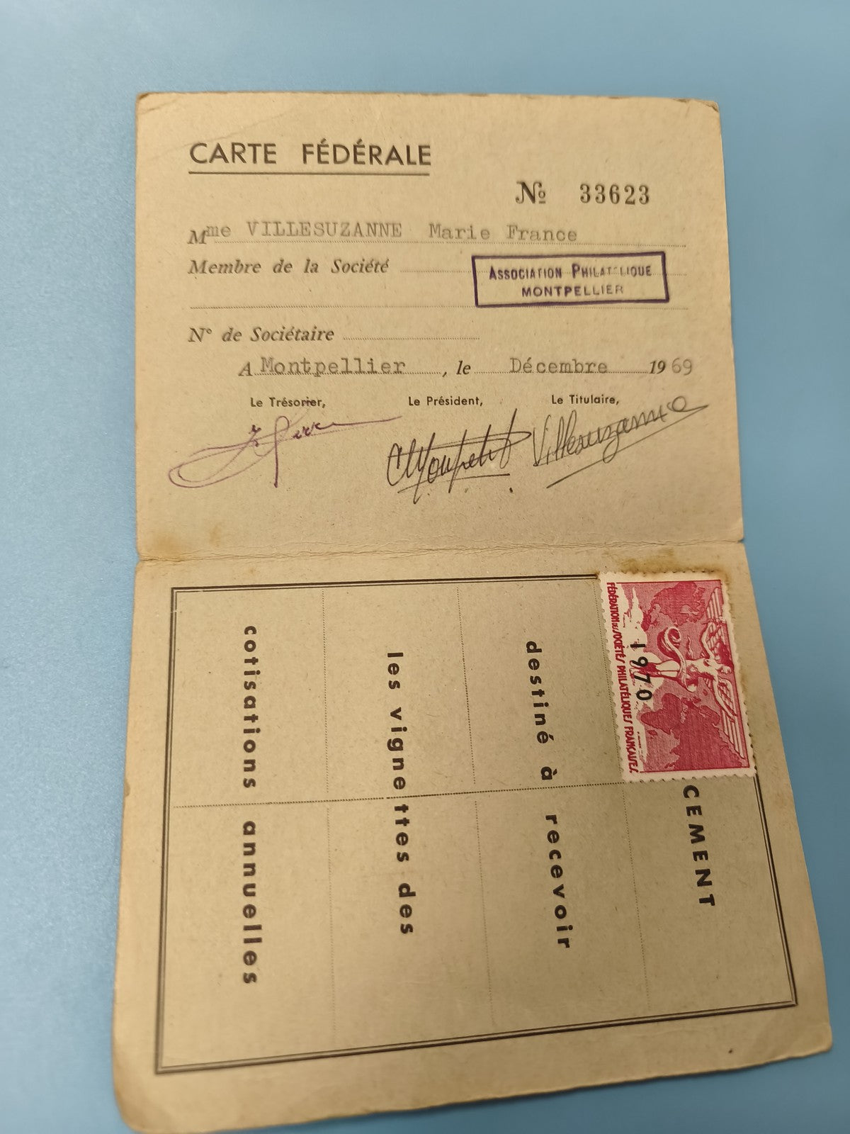 Ancienne carte fédérale philatélie 1969 Montpellier avec timbre vintage