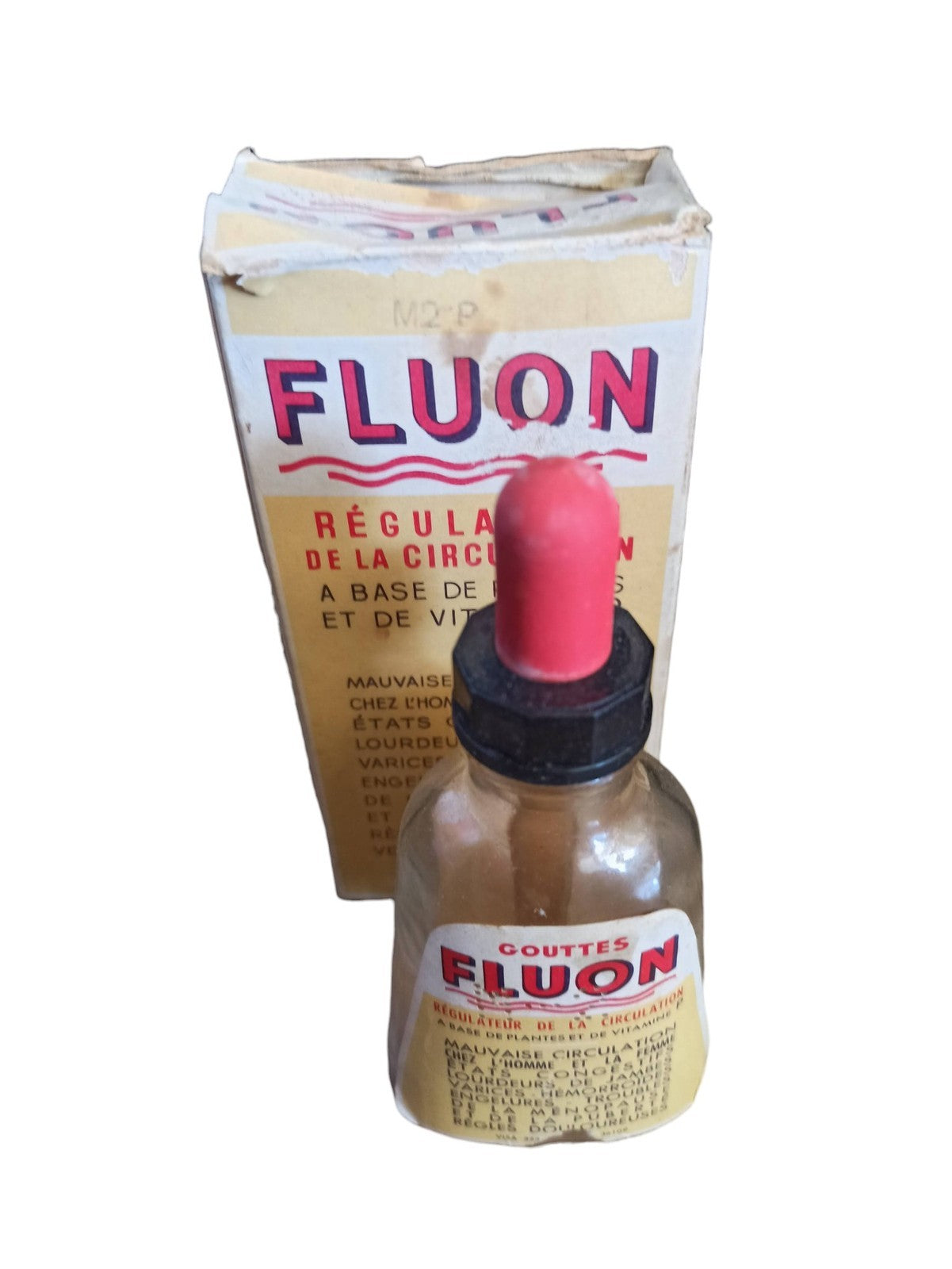 Bouteille ancienne FLUON régulateur circulation années 40 avec boîte vintage