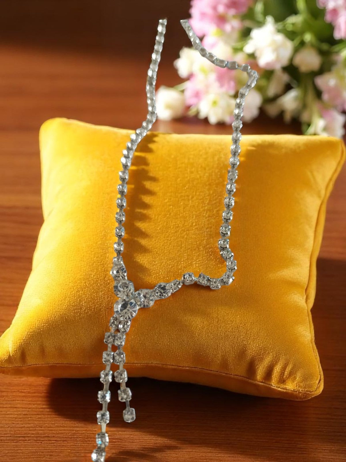 Collier vintage strass années 1930, bijou fantaisie art déco, pendentif brillant