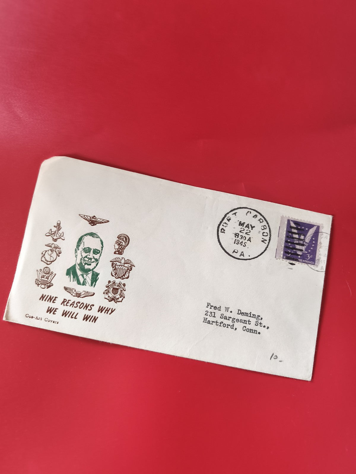Enveloppe philatélie USA, illustration "Nine Reasons Why We Will Win", timbre 19