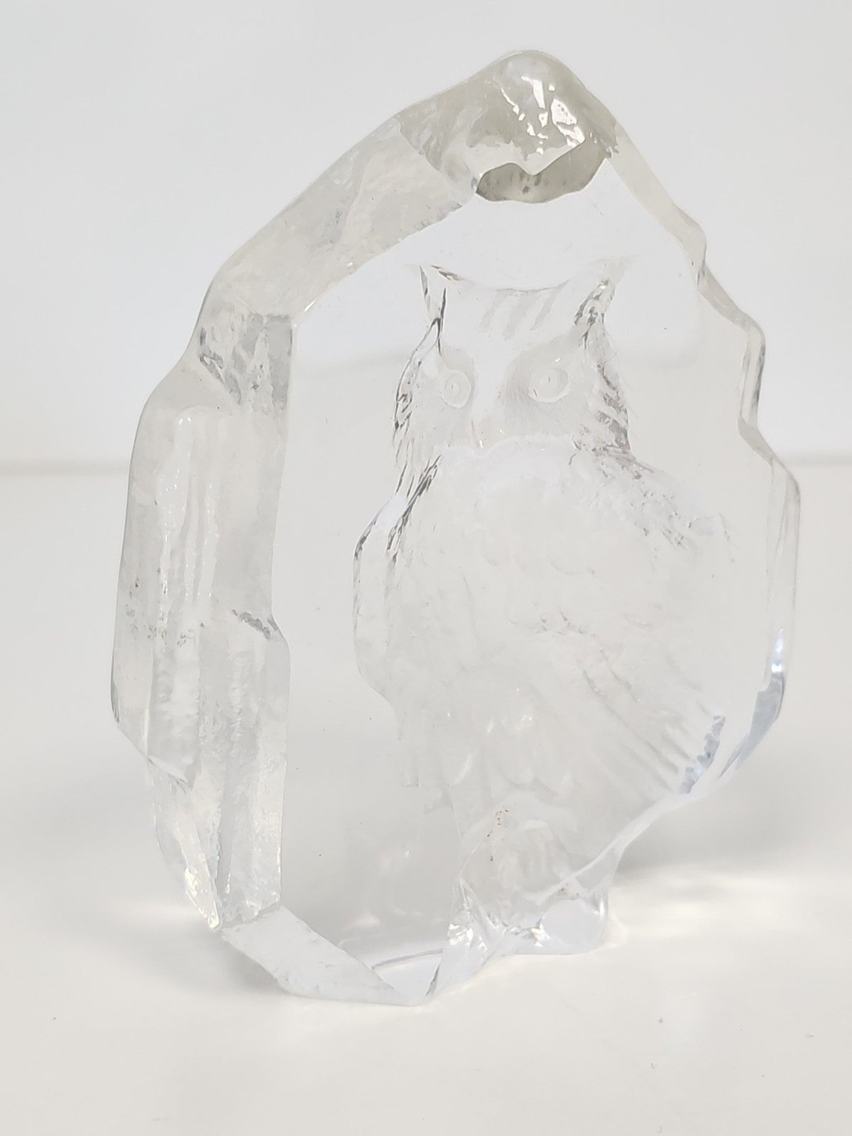Large vintage old crystal owl figurine, decorative animal collectible