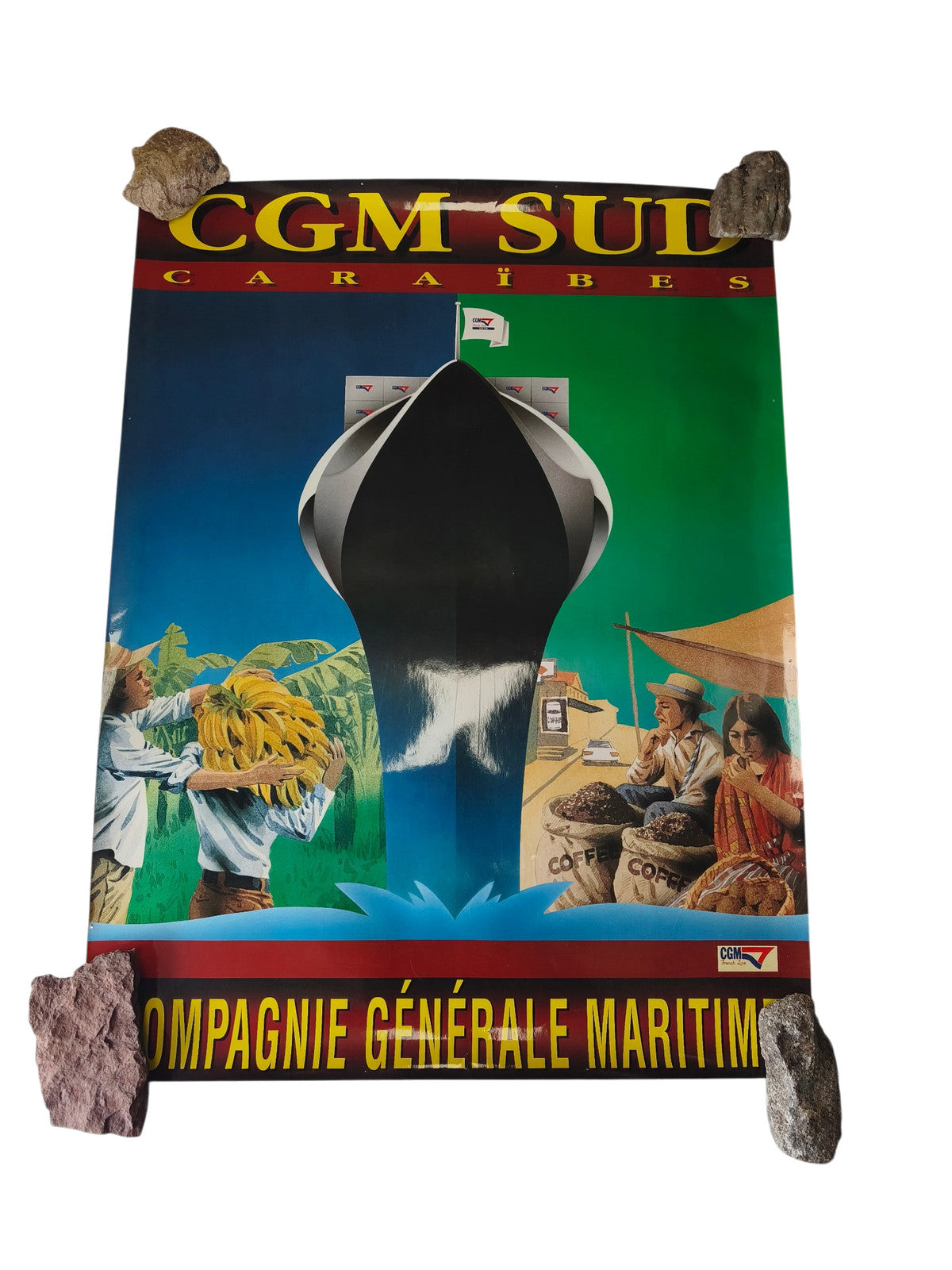 Rare large vintage CMA CGM Caribbean maritime decor poster