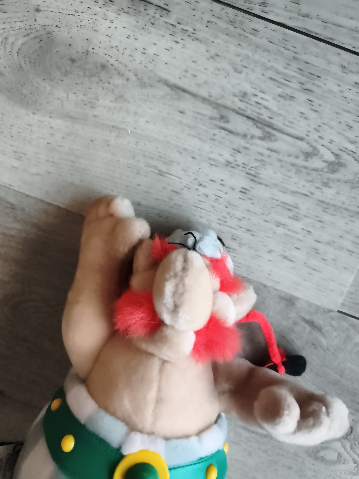 Peluche Obélix vintage Parc Astérix doudou bleu blanc rayé Gaulois