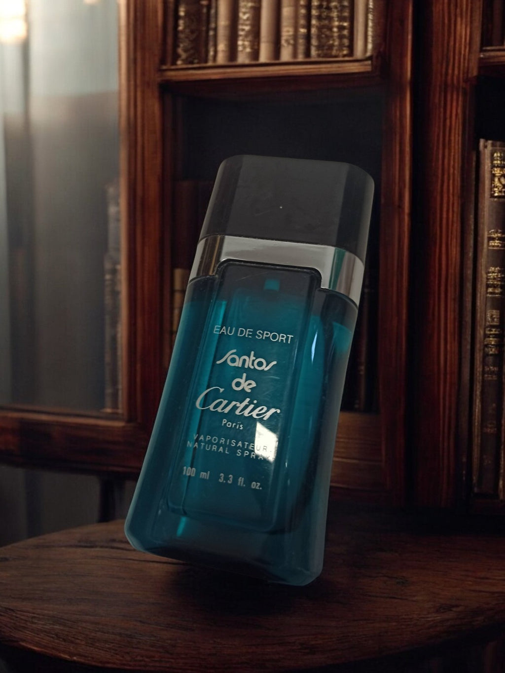 Flacon factice Santos de Cartier vintage bleu présentoir parfum ancien déco