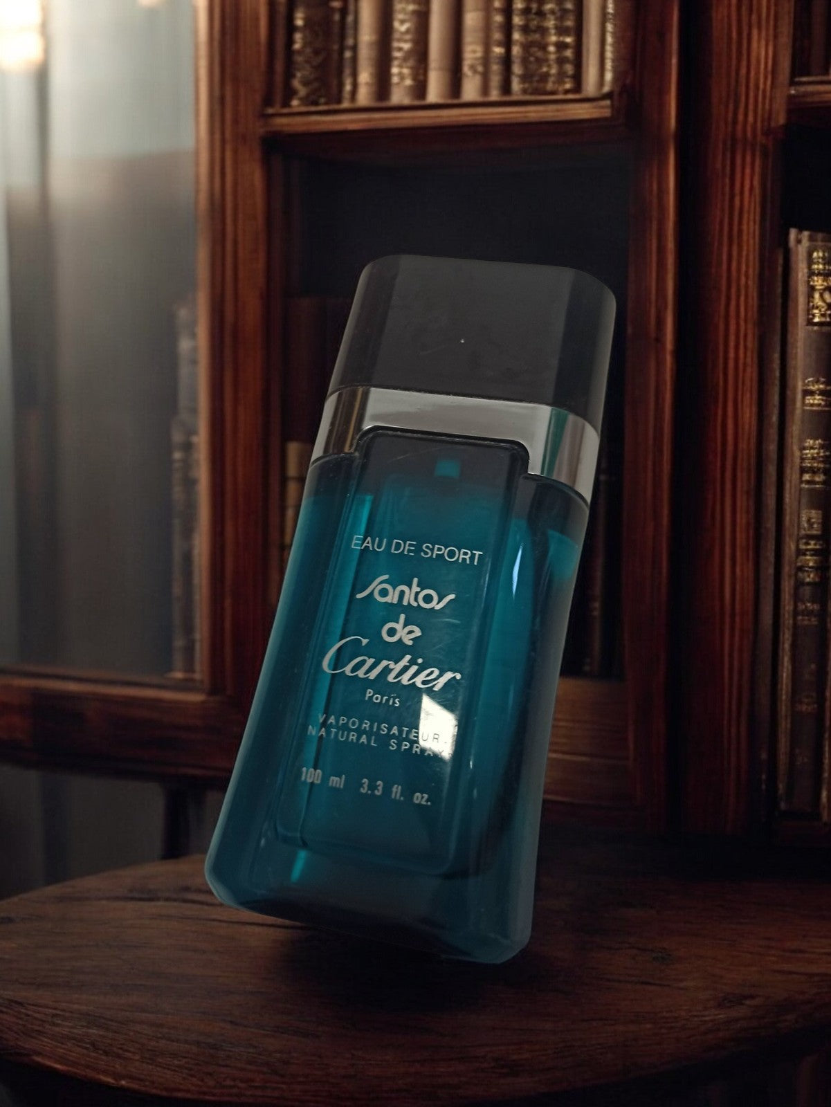 Flacon factice Santos de Cartier vintage bleu présentoir parfum ancien déco