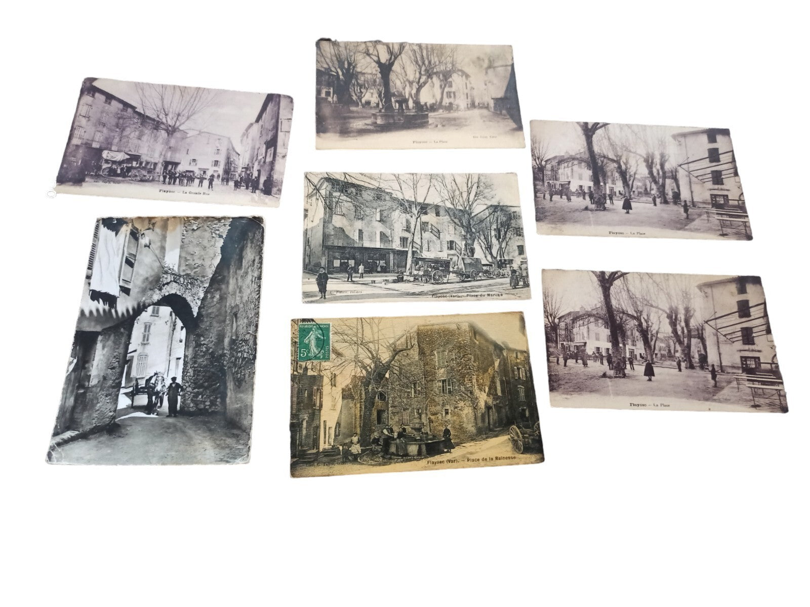 Lot 7 cartes postales anciennes Flayosc Var places rues village vintage