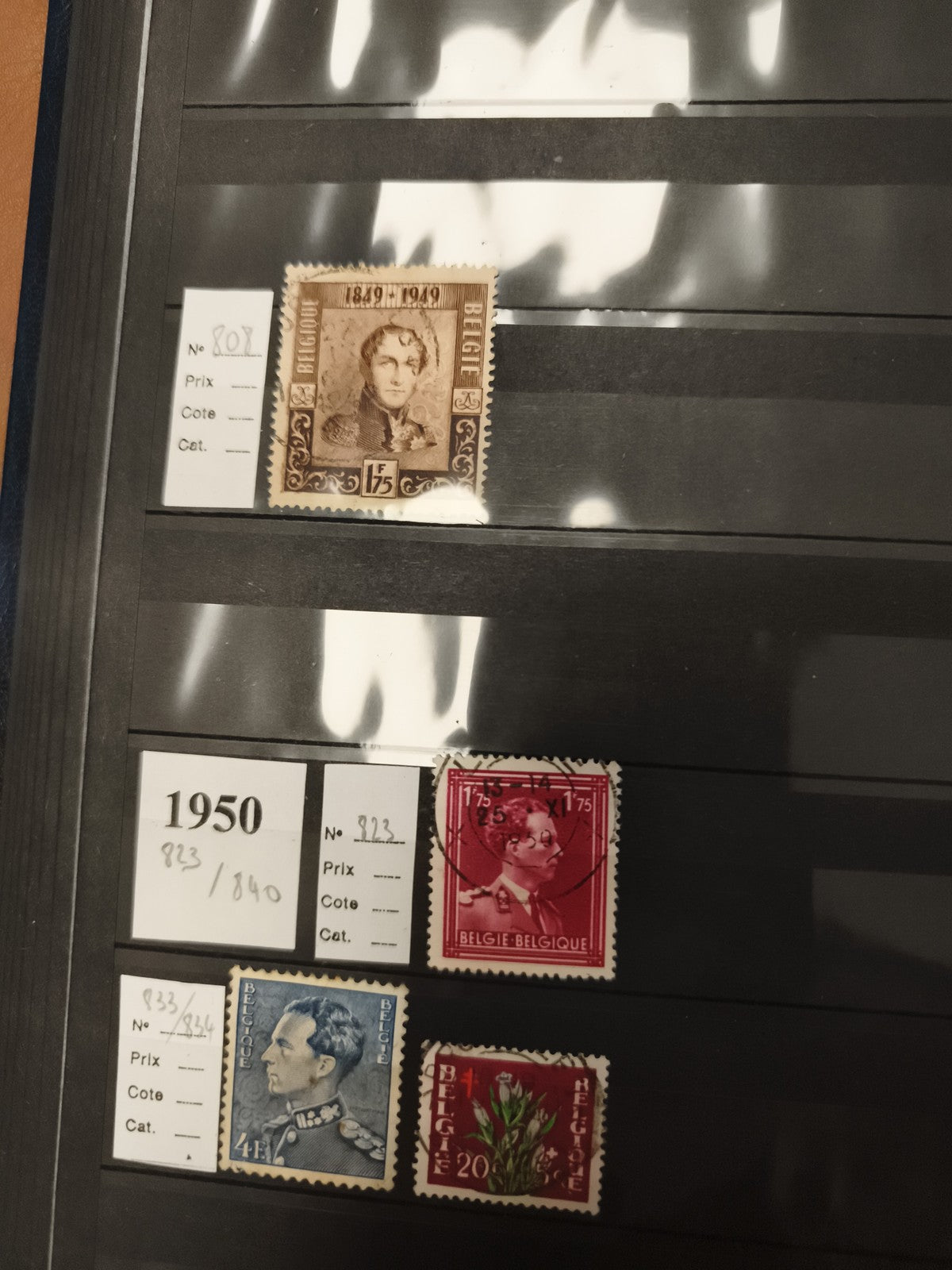 Timbres Belgique 1849-1949, 1950, portraits royaux, lot philatélie