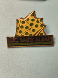 Vintage pin's Luc Saint Alban jaune à pois verts, collection fromage, rare