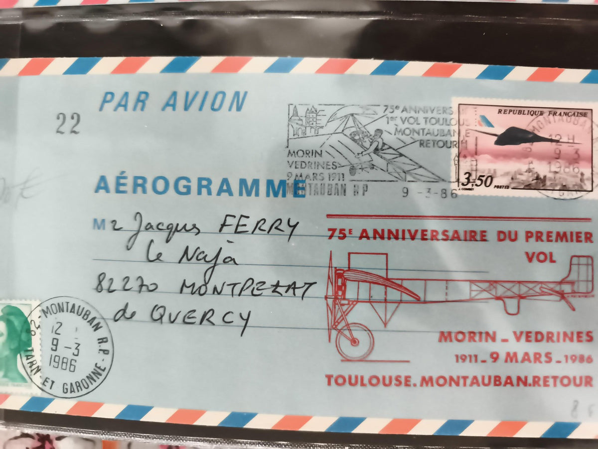 Aérogramme ancien 75e anniversaire vol Toulouse Montauban 1986 philatélie