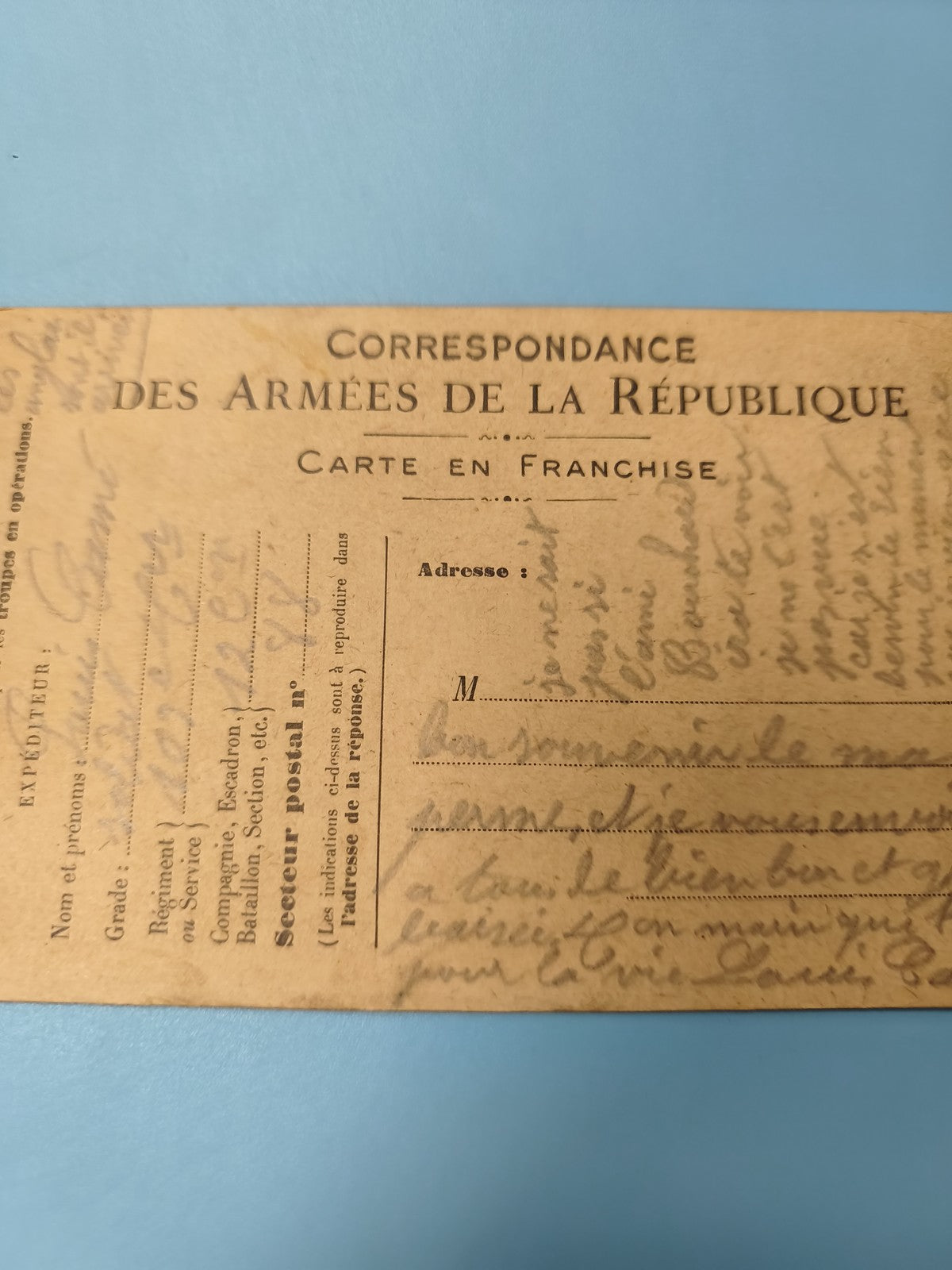 Ancienne carte postale militaire Correspondance Armées République écriture manus