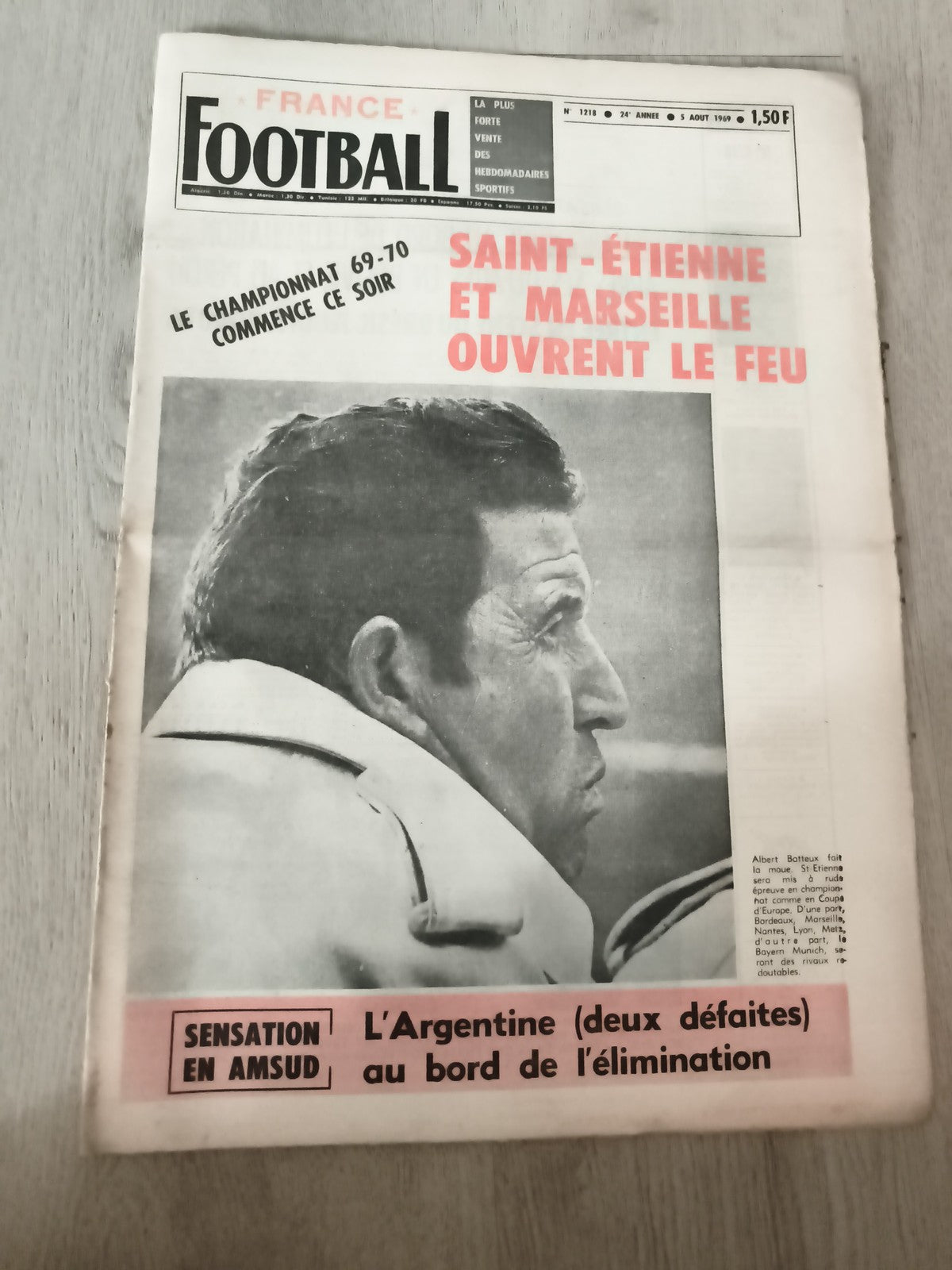 Journal ancien France Football 1969 Saint-Étienne Marseille Une vintage