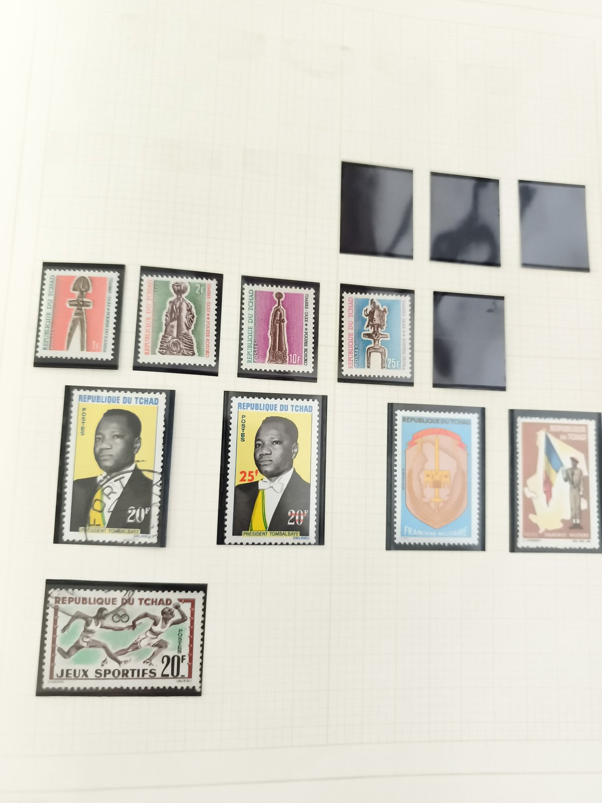 Timbres République du Tchad lot x10, thèmes art, sport, Président Tombalbaye