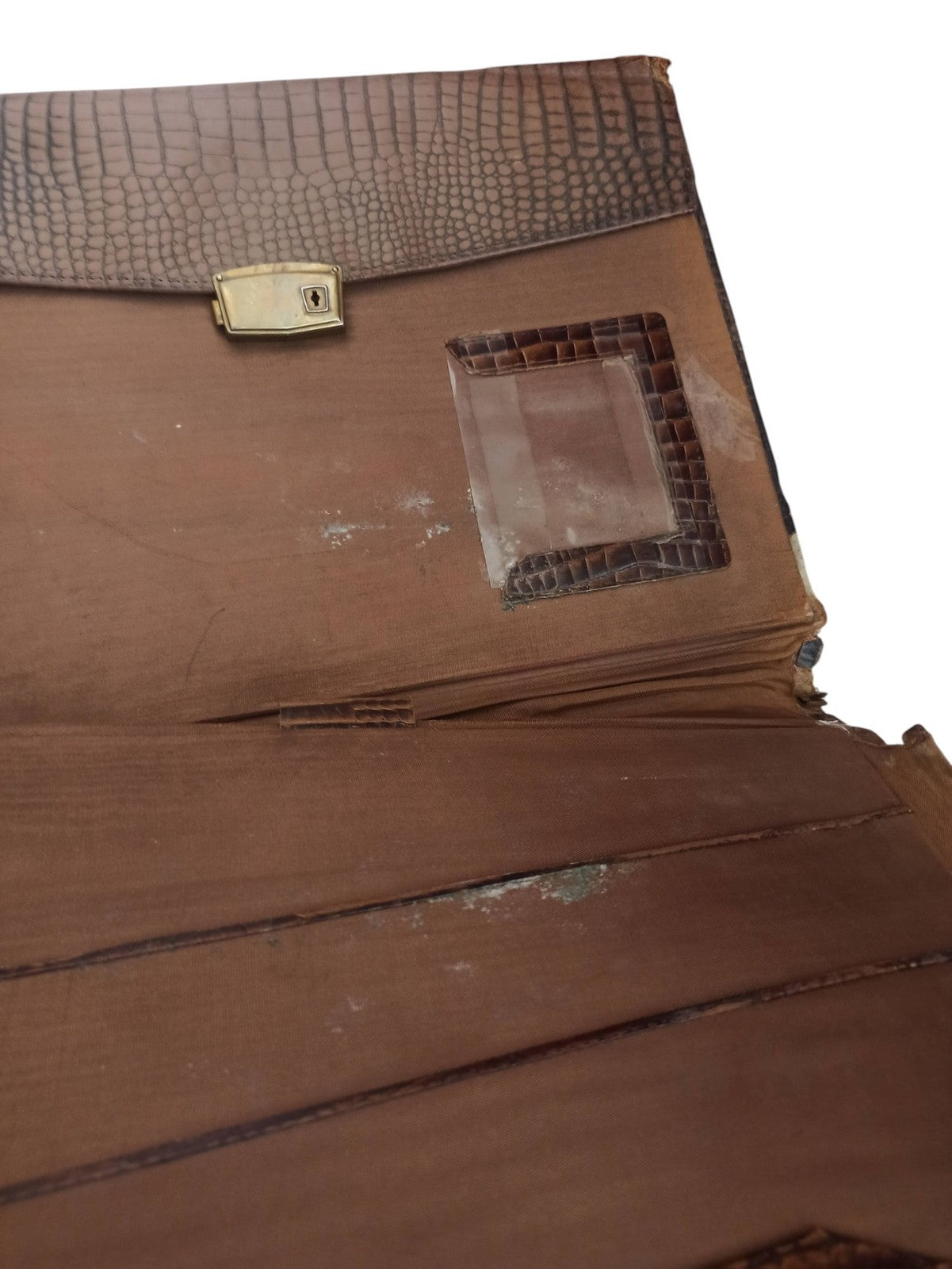 Porte-documents vintage cuir reptile brun rétro accessoire bureau ancien