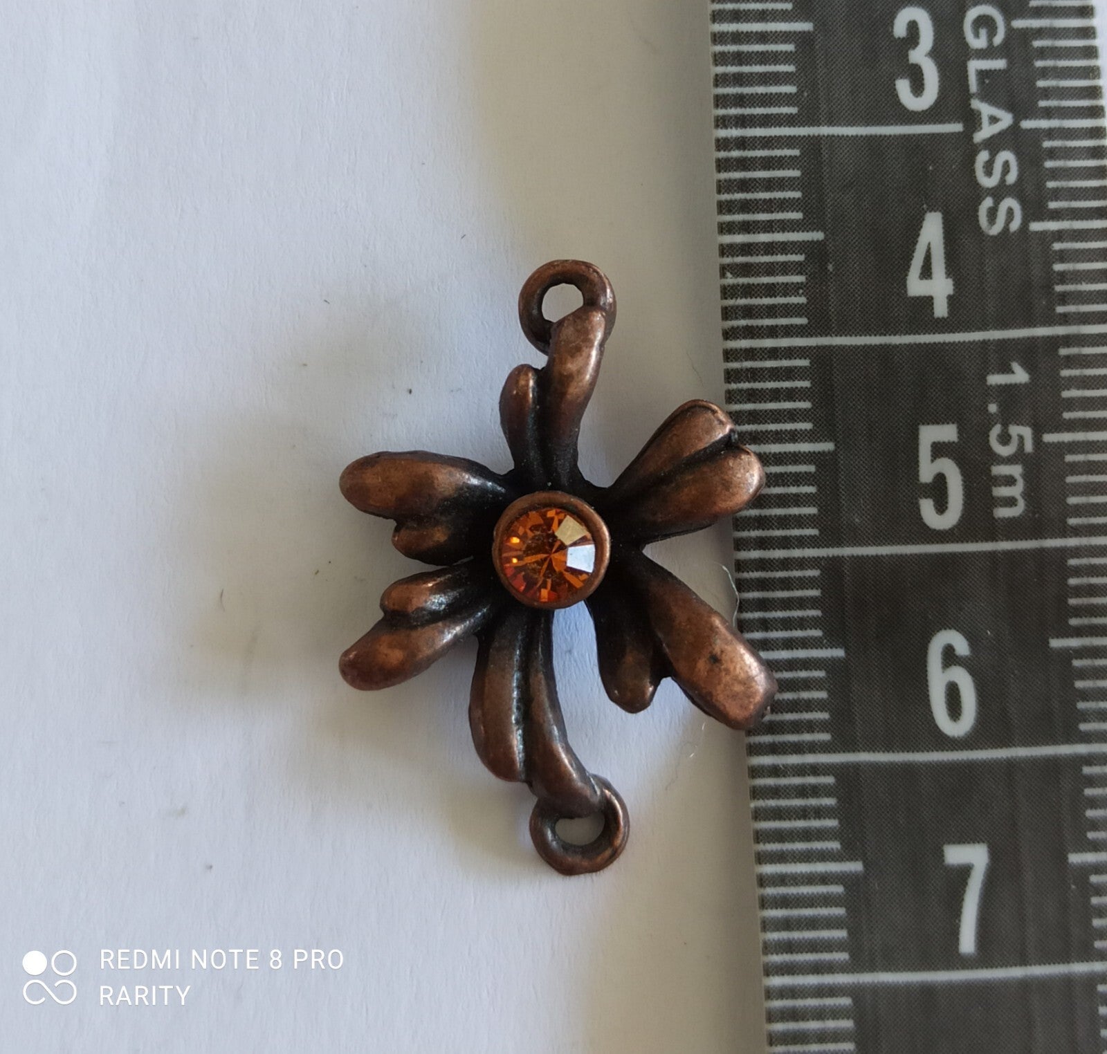 Pendentif fleur bronze Remy Dis Paris vintage strass orange années 80/90