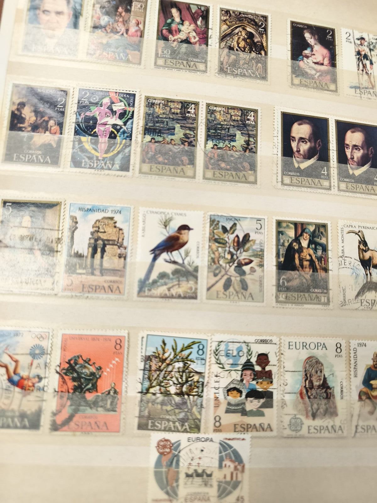 Lot anciens timbres oblitérés Espagne, thématiques variées, années 1970