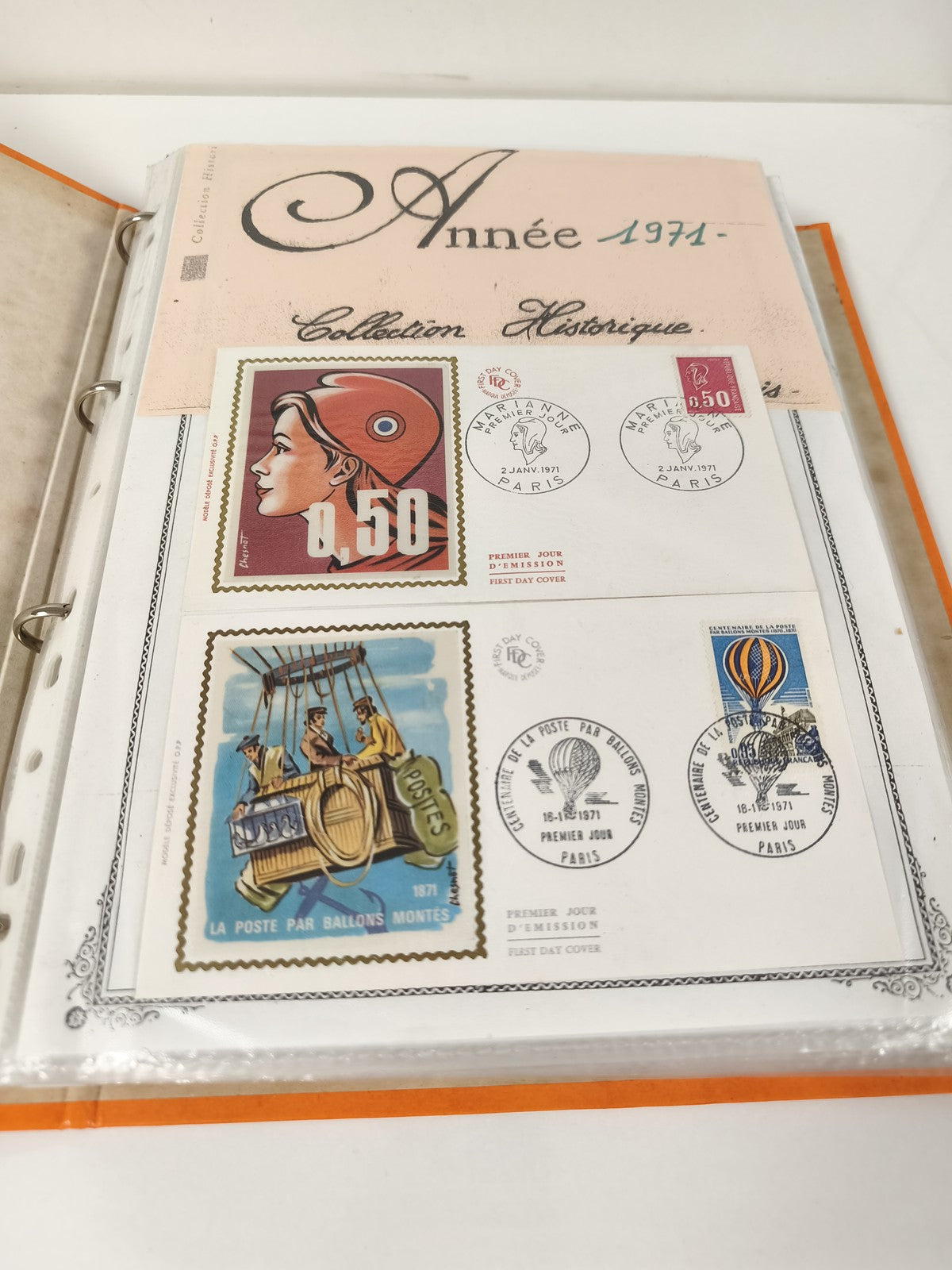 Lot enveloppes FPD timbrées France, thématique Poste et Ballons, album inclus
