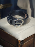 Ceinture vintage cuir noir boucle métal années 60 style rétro authentique