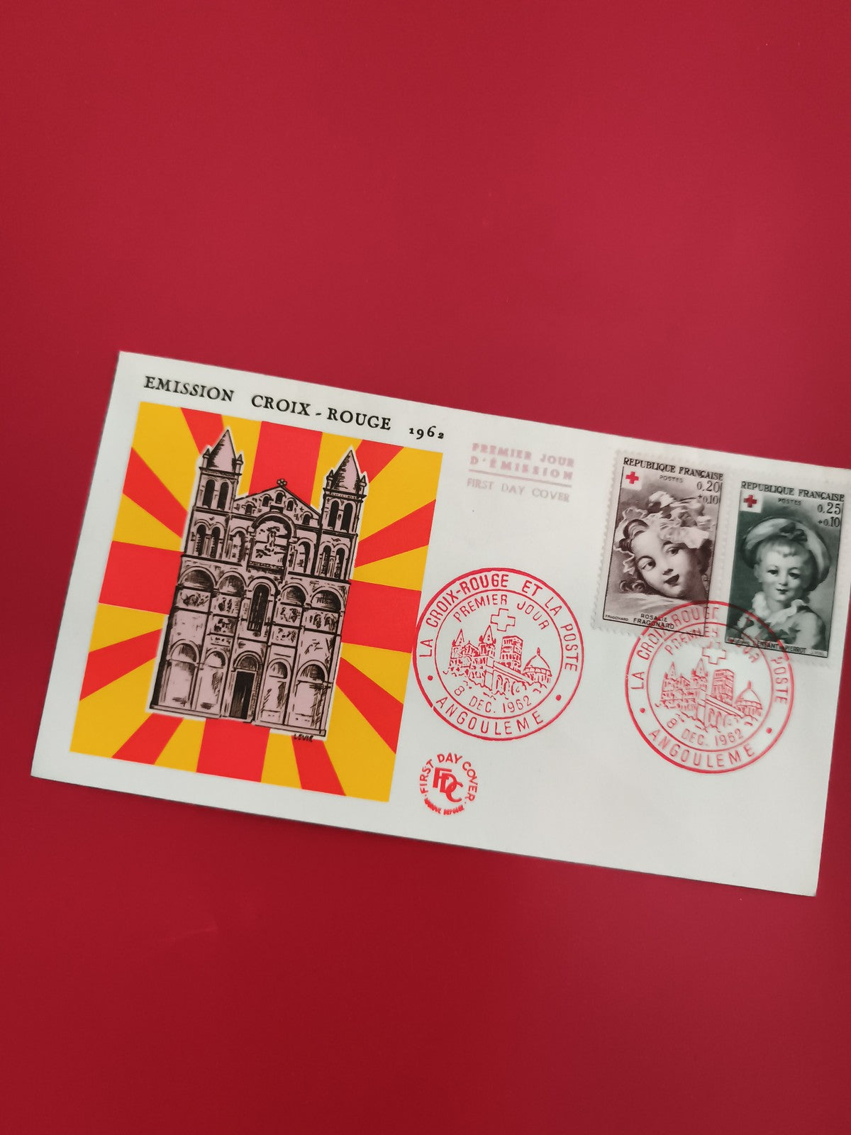 Lettre Premier Jour Croix-Rouge 1962 Angoulême timbres FDC philatélie (Ref 1)