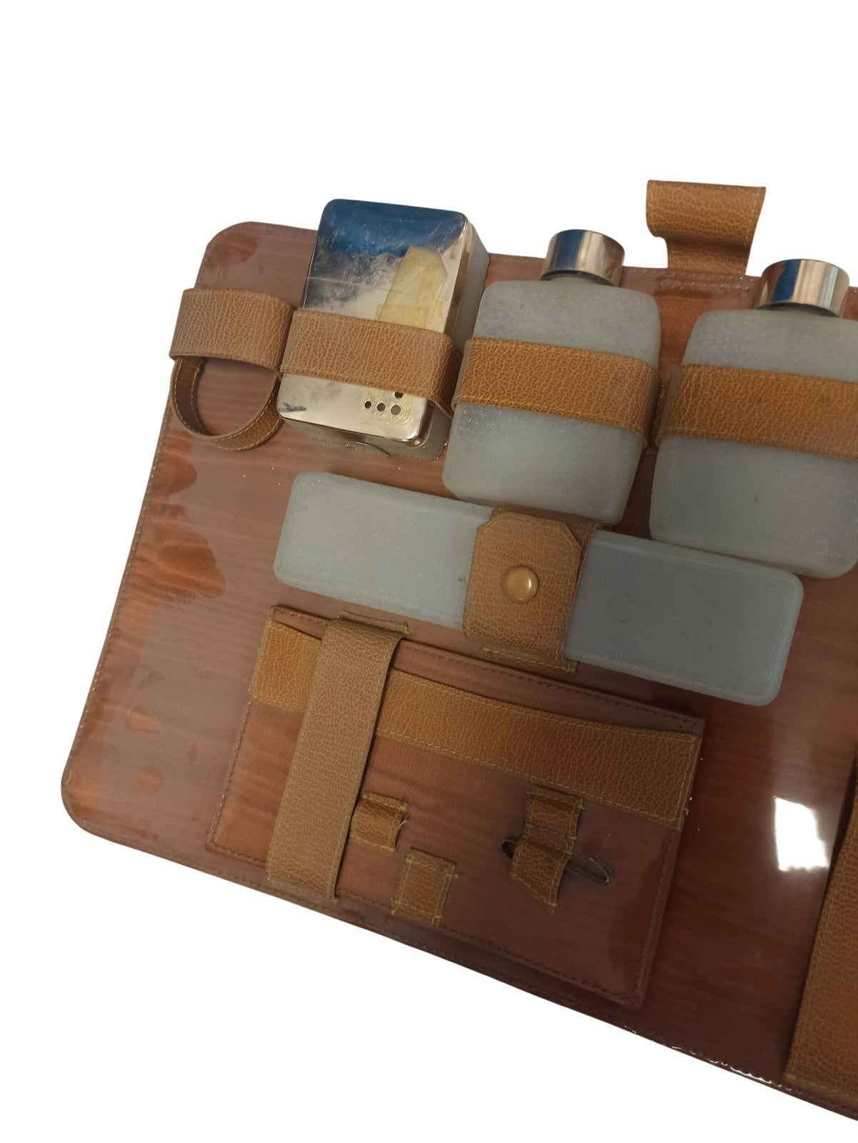 Trousse de toilette ancienne homme vintage, set accessoires rétro, flacons