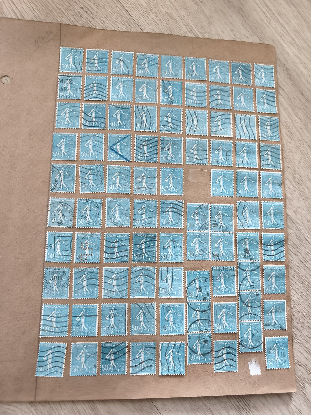 Gros lot timbres anciens Marianne 50c bleu étude philatélie oblitérés
