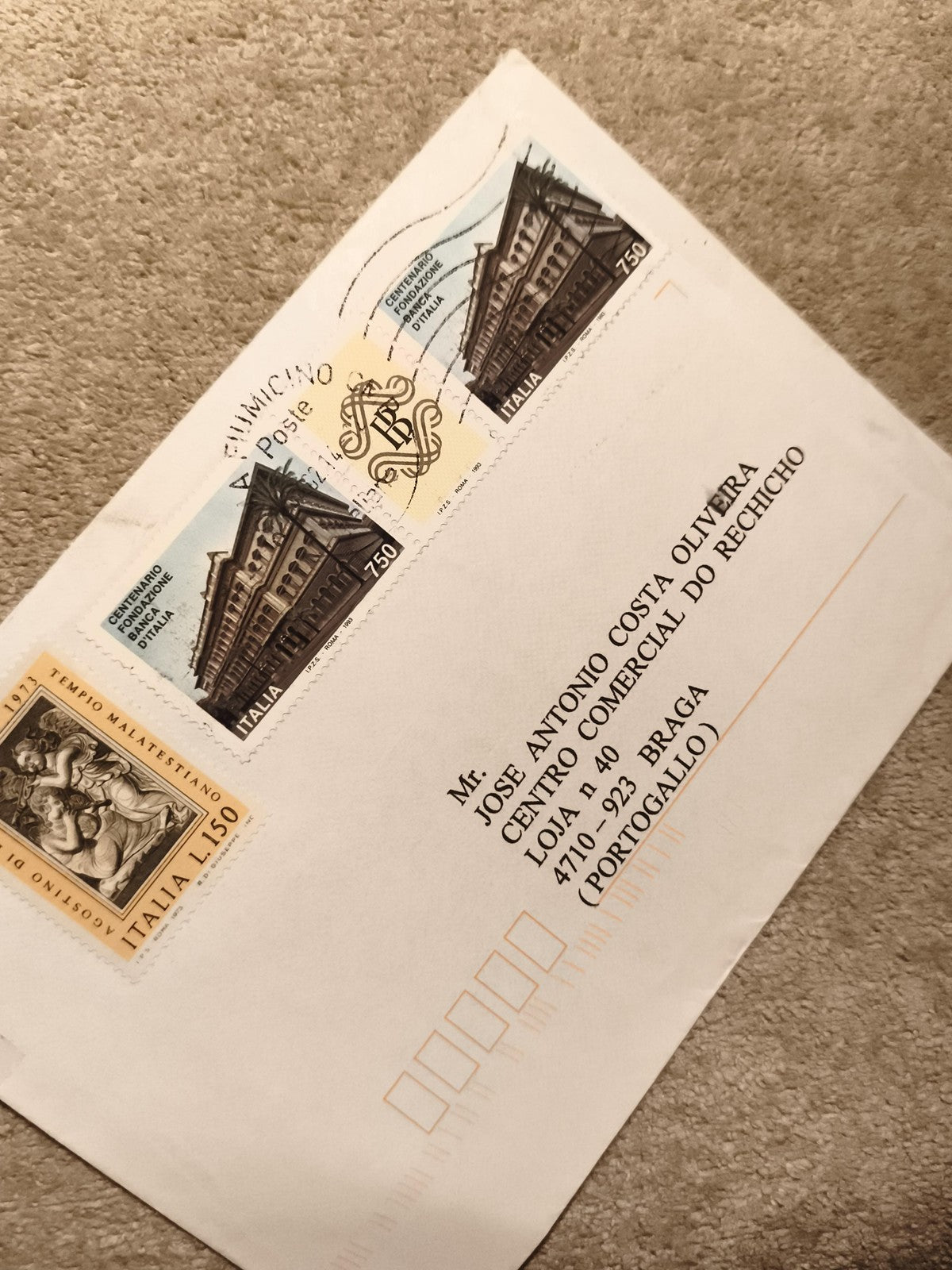 Lettre affranchie Italie timbres Centenario Poste 750 Lira Templo Malatestiano p