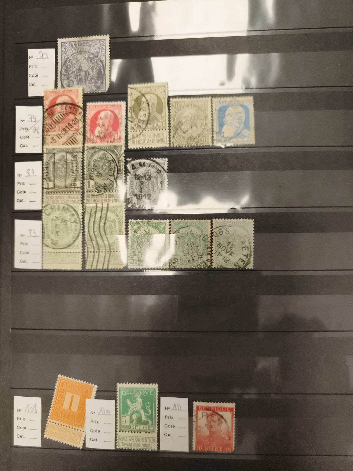 Timbres poste Belgique anciens oblitérés x14 – motifs roi, lion, divers