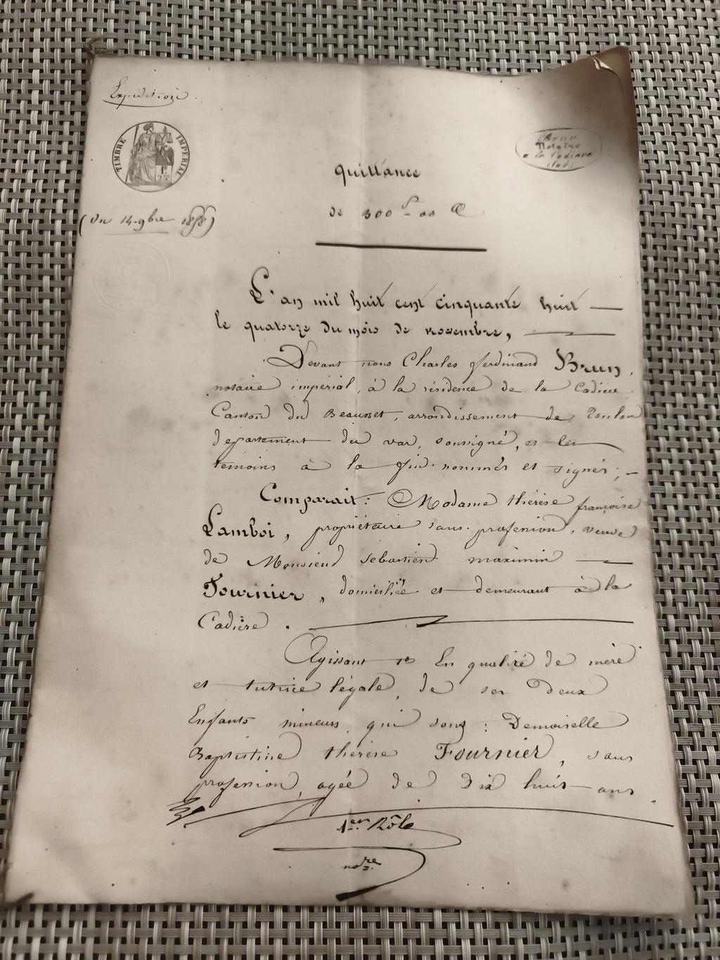 Ancien document manuscrit jugement 19e siècle Lafarge archives justice