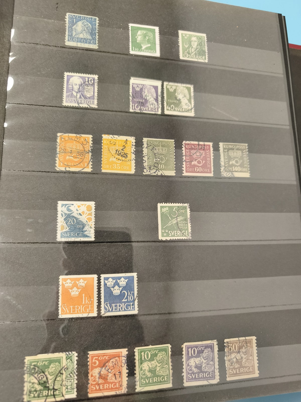 Lot anciens timbres oblitérés Suède, philatélie collection, formats variés coule