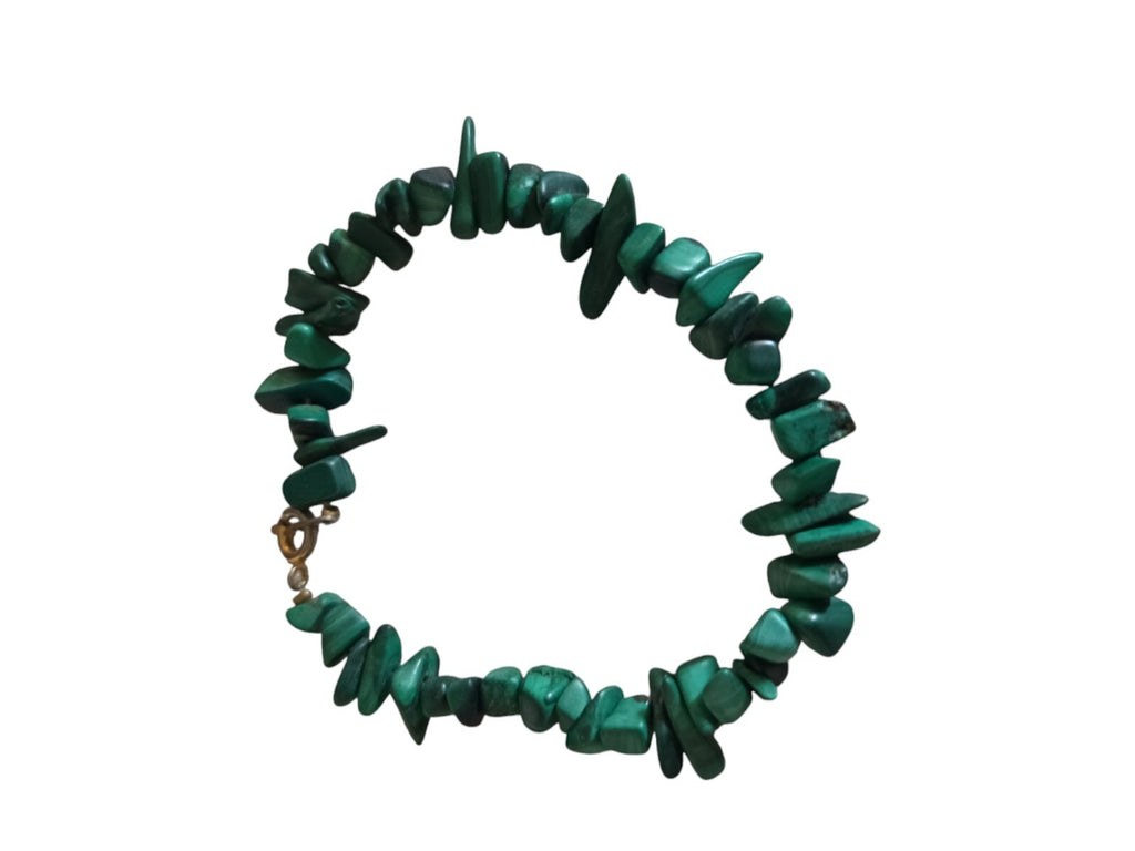 Bracelet vintage éclats de malachite naturelle vert, fermoir métal doré