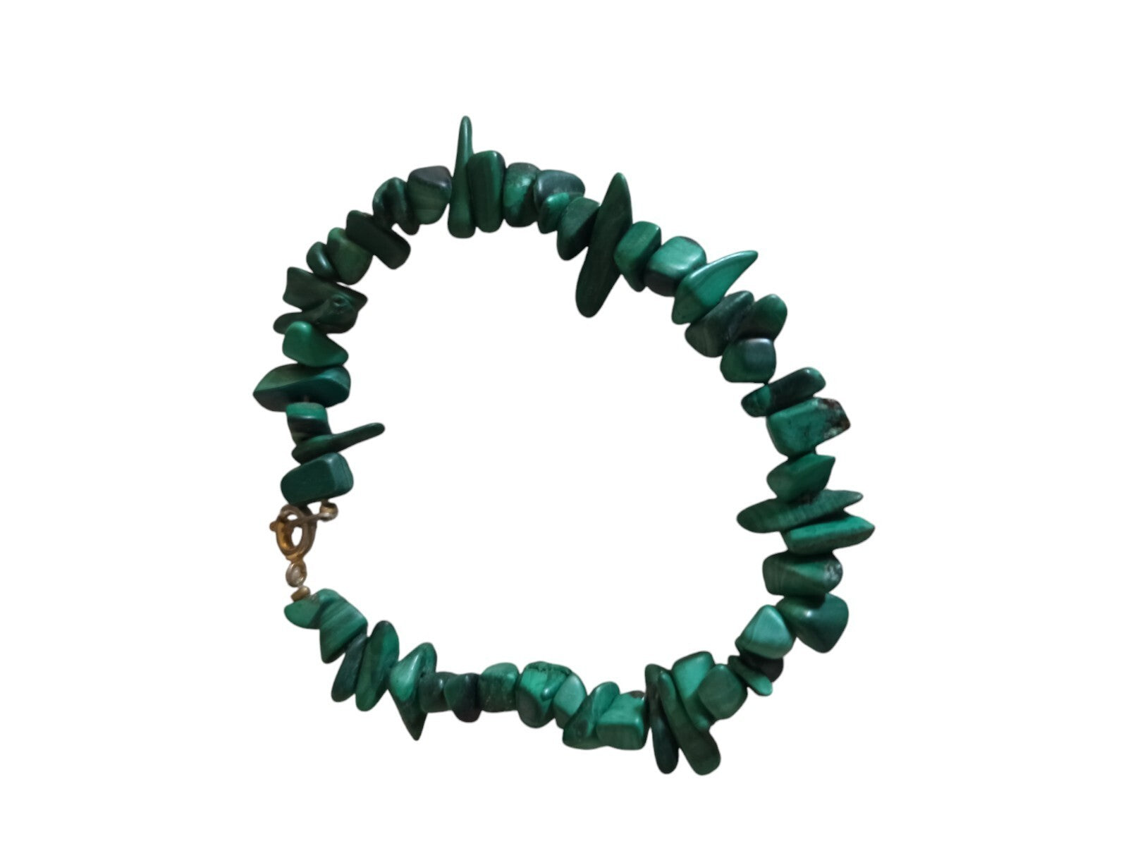 Bracelet vintage éclats de malachite naturelle vert, fermoir métal doré
