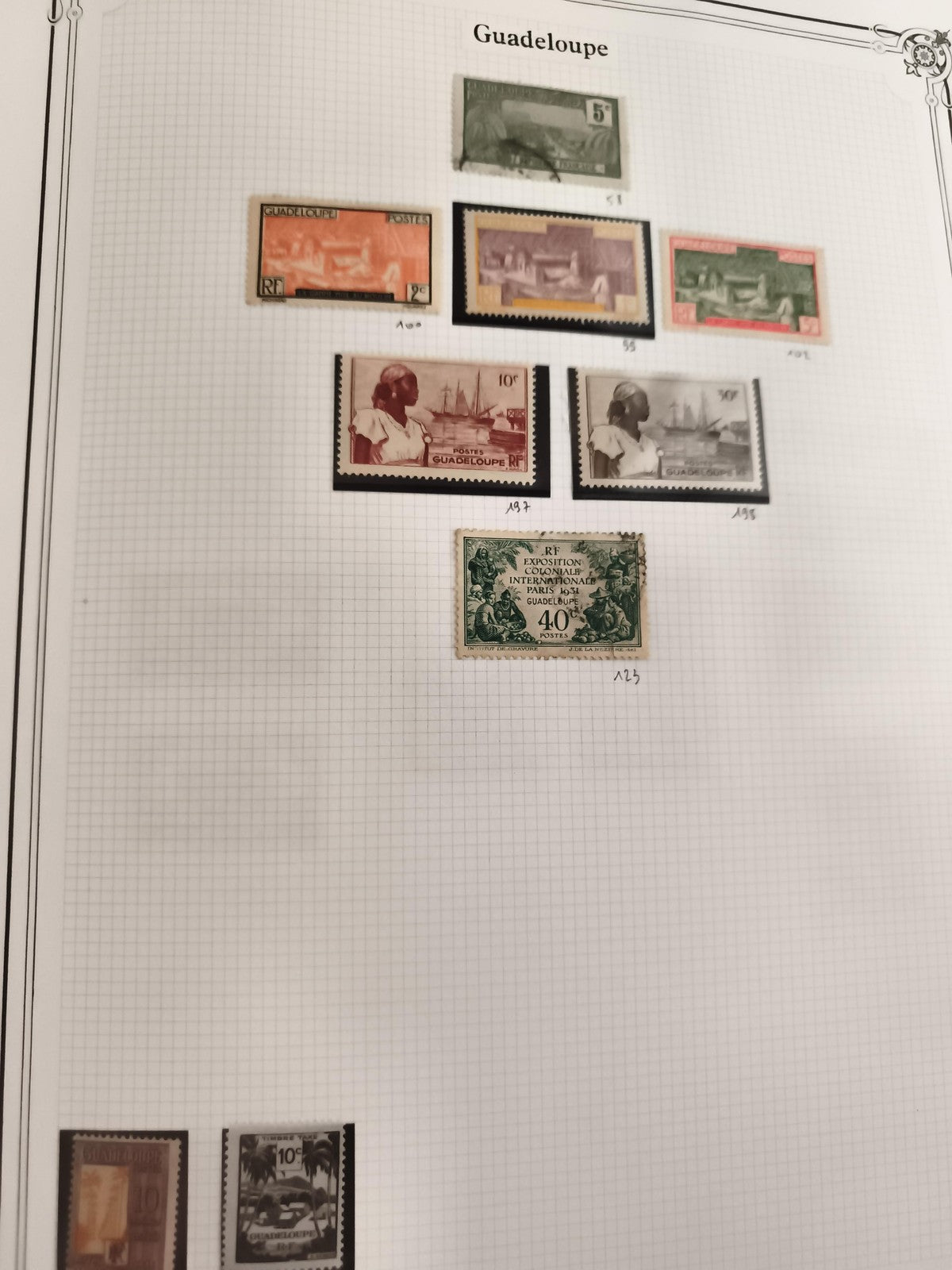 Timbres anciens Guadeloupe lot x10 RF Exposition 1949 paysages colonies vintage