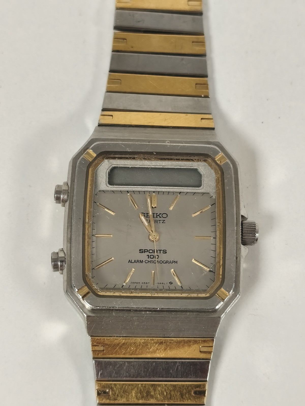 Seiko Ana-Digi Sports 100 montre vintage acier bicolore quartz alarme