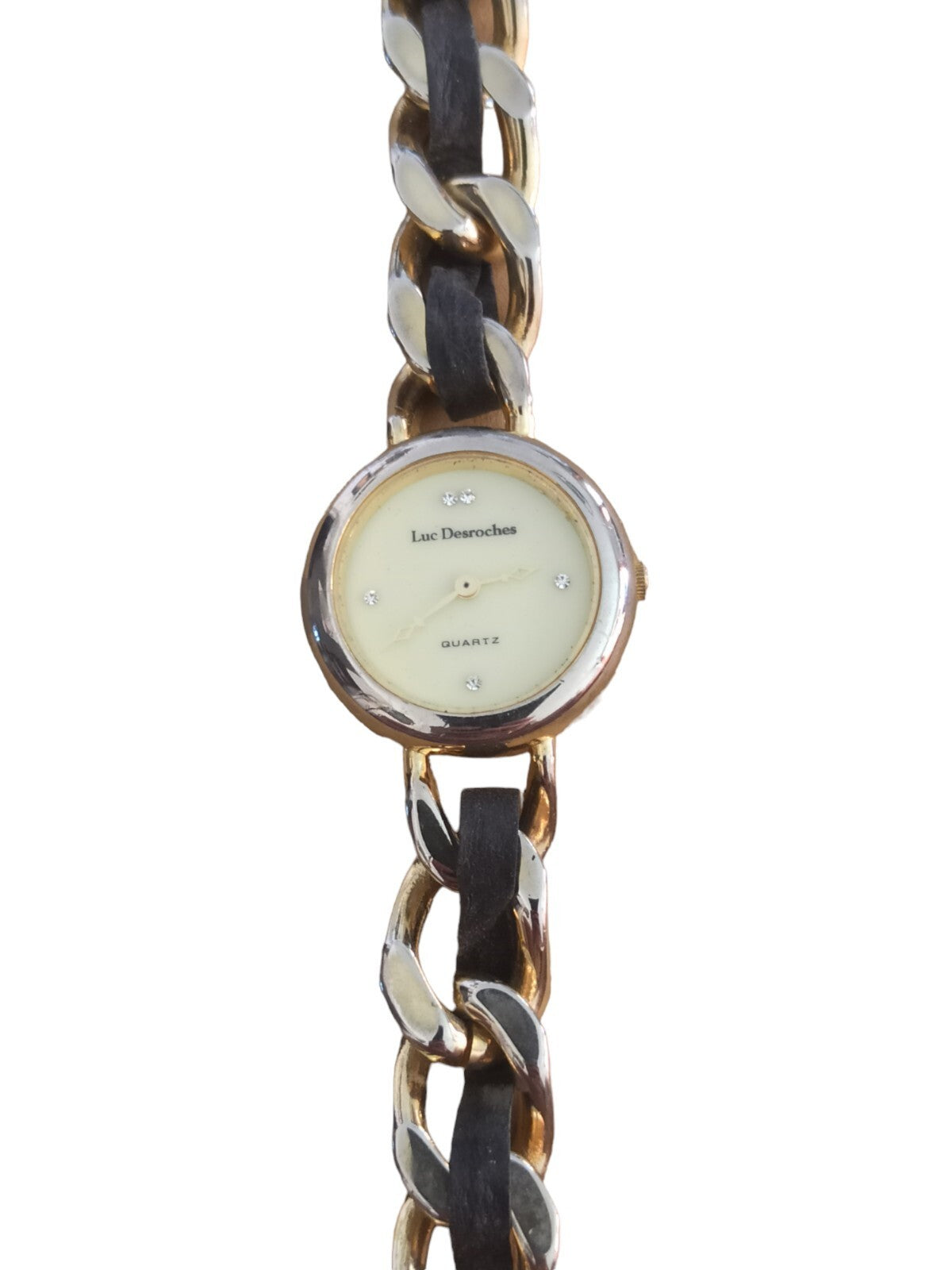 Vintage Damenarmbanduhr Luc Desroches Quarzuhr Bicolor-Kette elegant alt