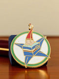 Pin's émaillé vintage mascotte JO 1992, étoile bleu blanc rouge, badge olympique