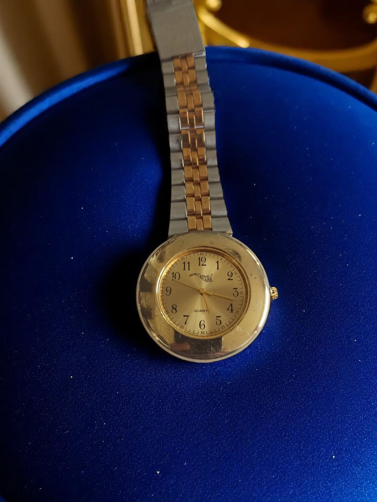 Men's vintage Henri Castignac quartz two-tone watch with metal bracelet
