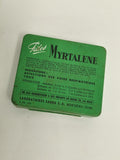 Boîte publicitaire ancienne Myrtalène Fâles Laboratoires Sauba métal vert vintag