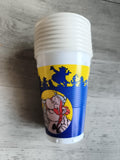 Lot de gobelets plastiques Astérix vintage bleu blanc jaune dessin Obélix
