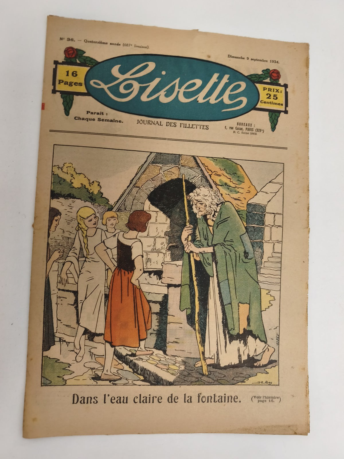 Ancien journal Lisette 1934 illustré, Journal des fillettes, couverture BD vinta
