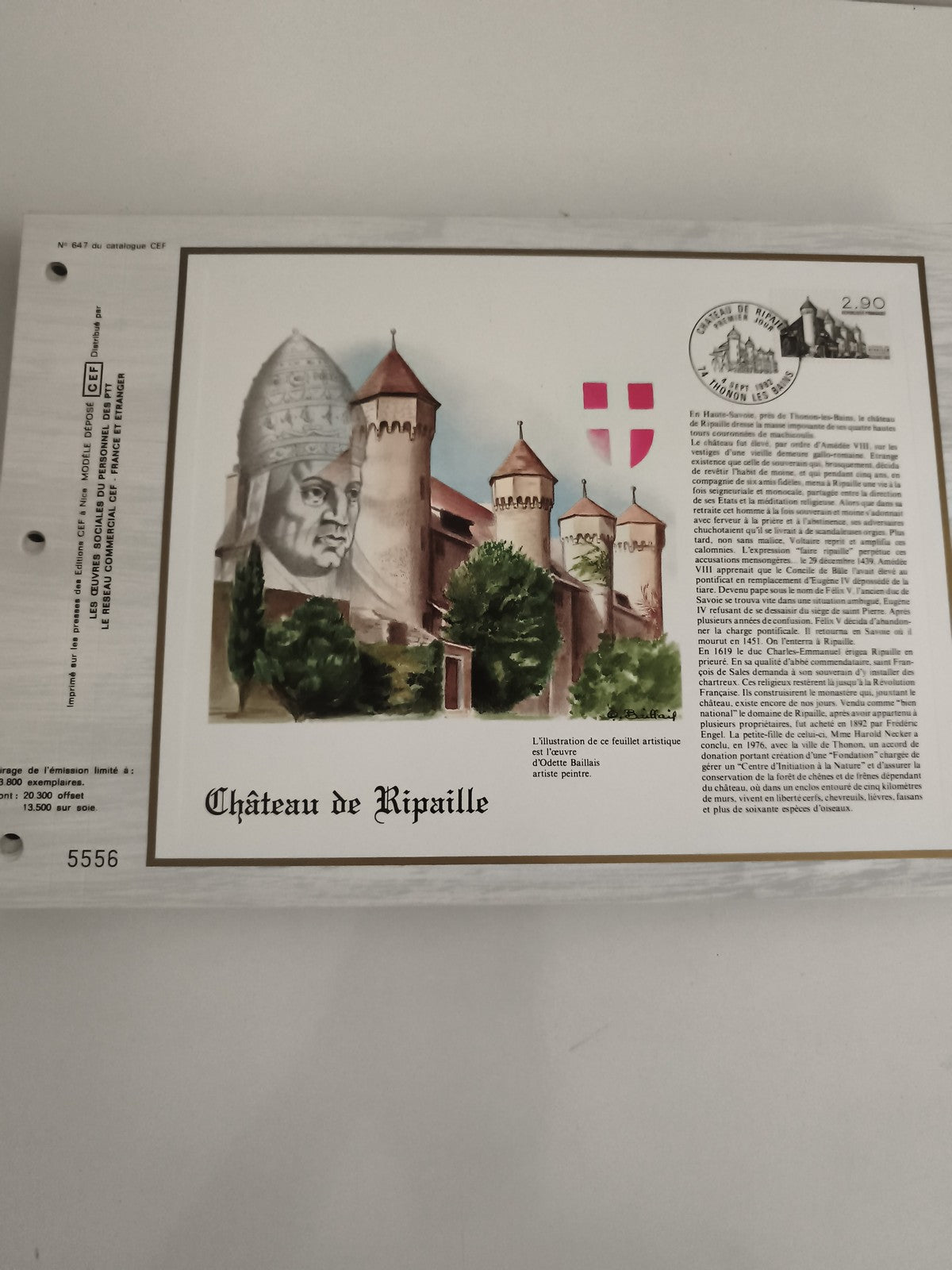 Feuillet artistique CEF Château de Ripaille philatélie illustration Odette Balli