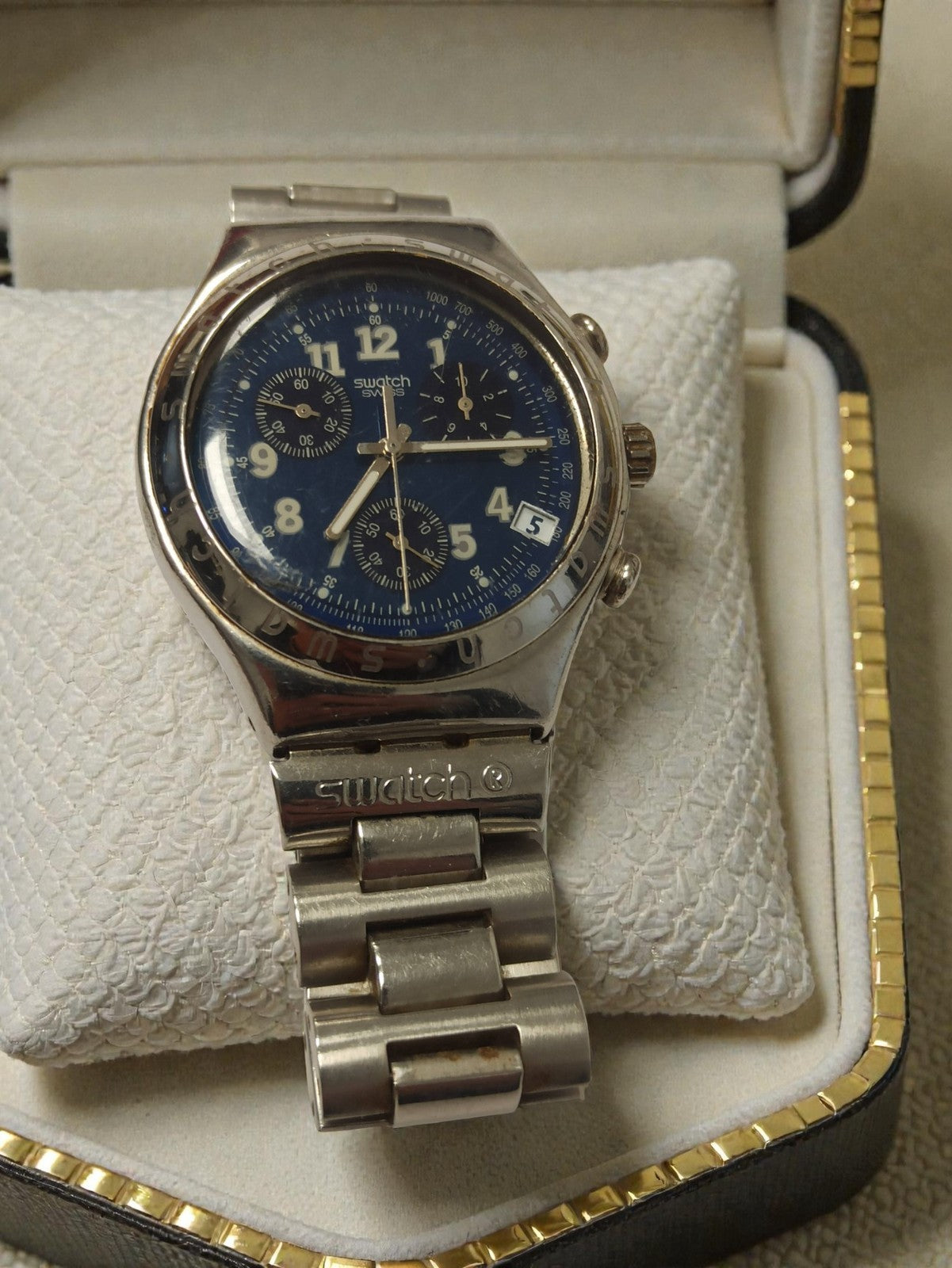 Montre Swatch chronographe vintage homme acier cadran bleu rétro ancien