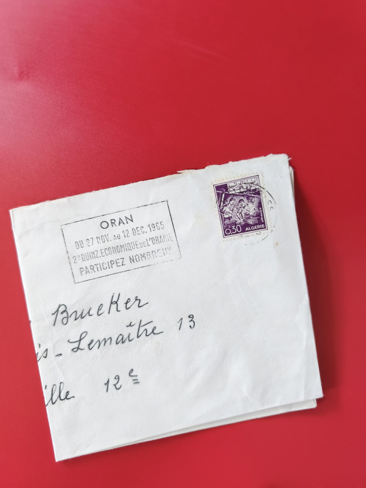 Enveloppe philatélie timbre Algérie 0,30 violet cachet Oran 1965