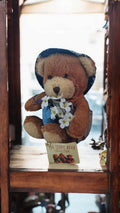 Peluche ours The Teddy Bear Collection vintage étiquette neuve chapeau bleu fleu