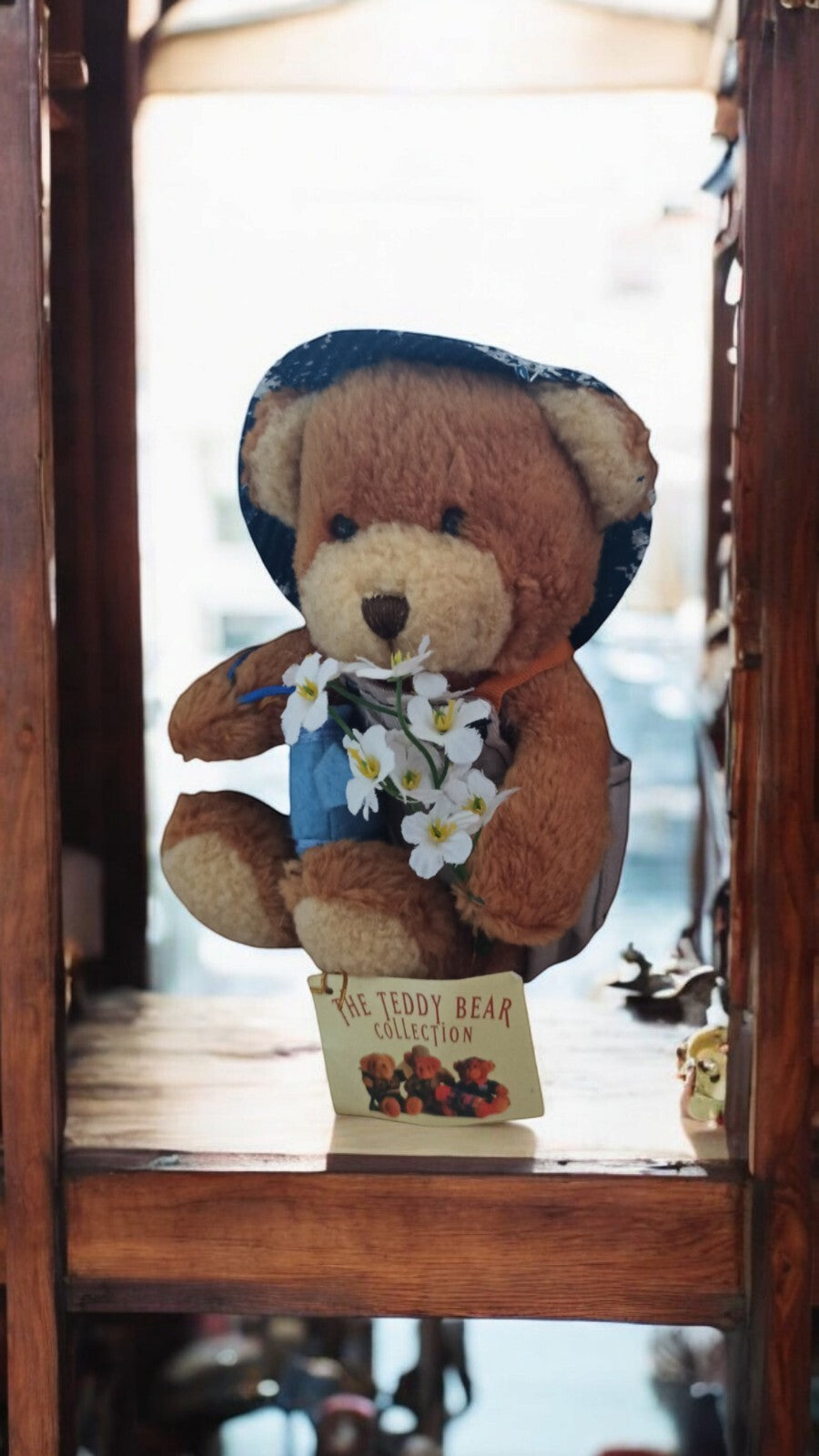 Peluche ours The Teddy Bear Collection vintage étiquette neuve chapeau bleu fleu